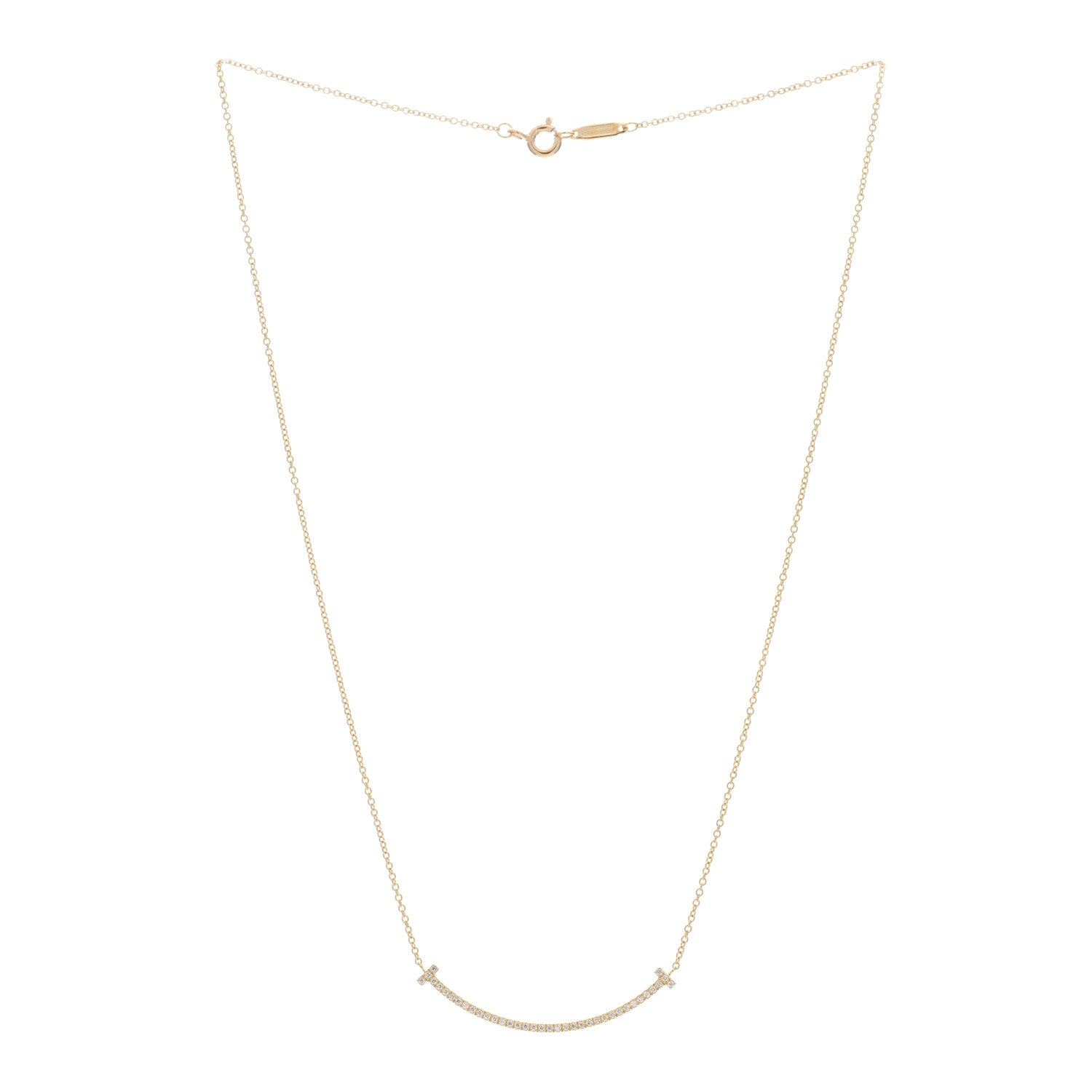 Tiffany 18K Yellow Gold Diamond Small T Smile Pendant Necklace 3 of 5
