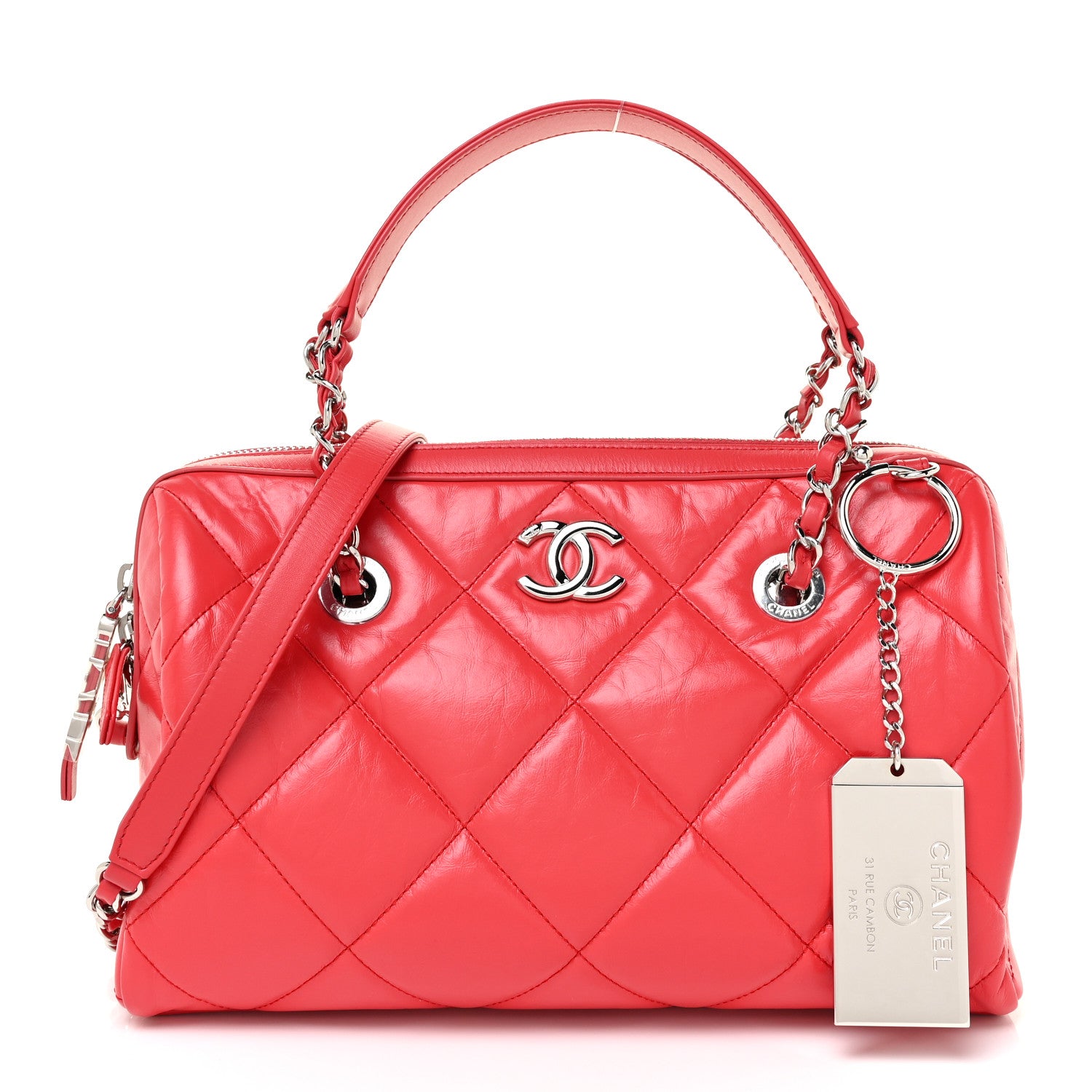 Chanel Calfskin Quilted Small CC Bowling Bag Red 1 of 17