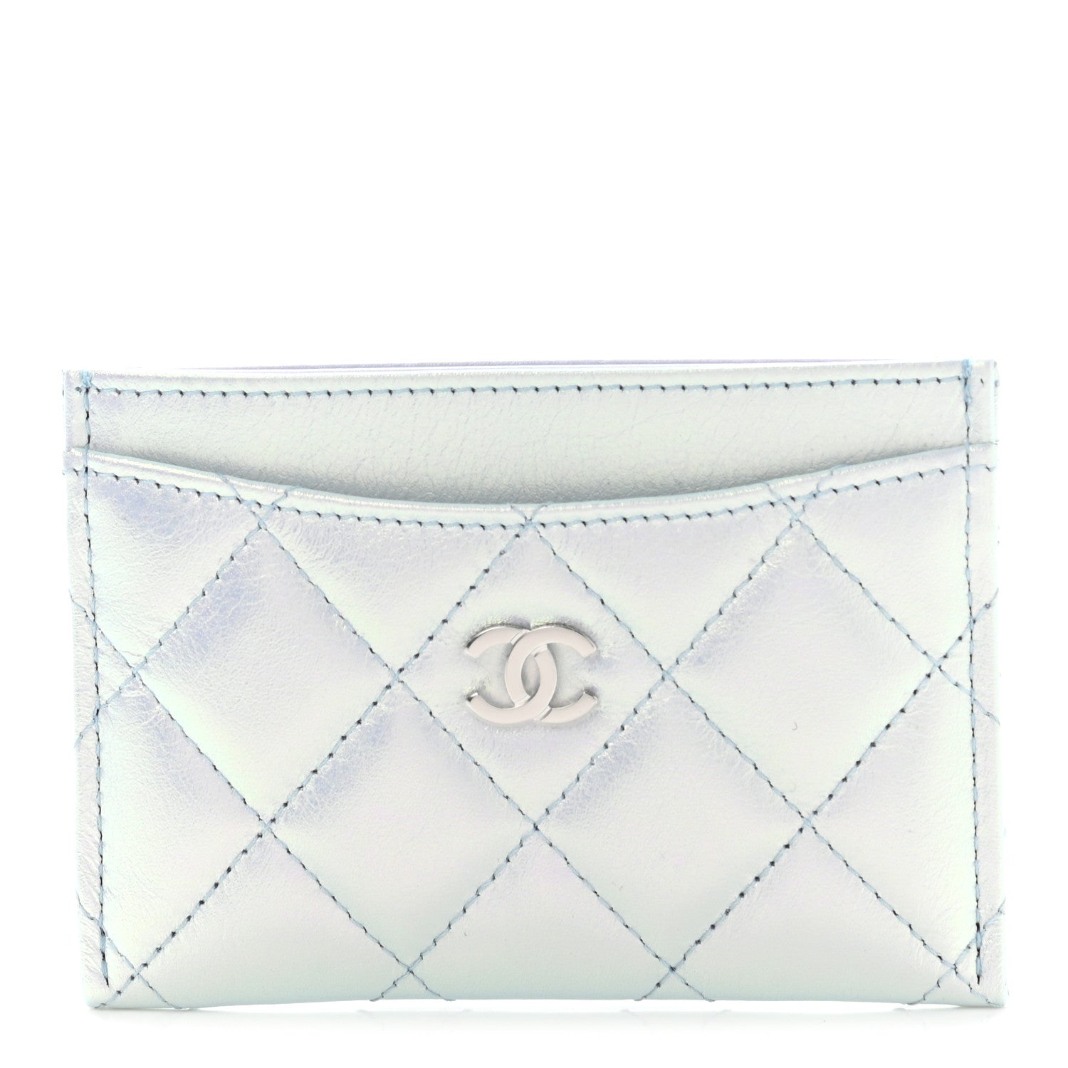 Chanel Iridescent Calfskin Quilted Card Holder Light Blue 1 of 8
