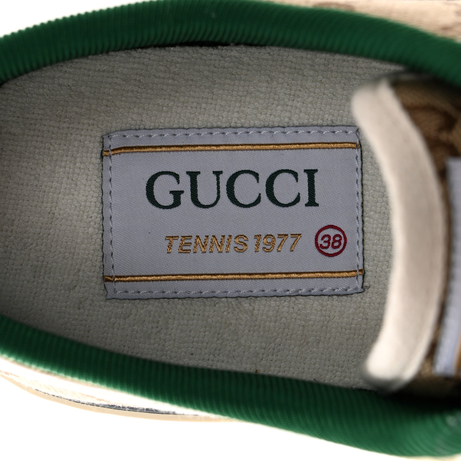 Gucci GG Monogram Web Womens 1977 Tennis Sneakers 38 Beige Ebony Mystic White 6 of 8