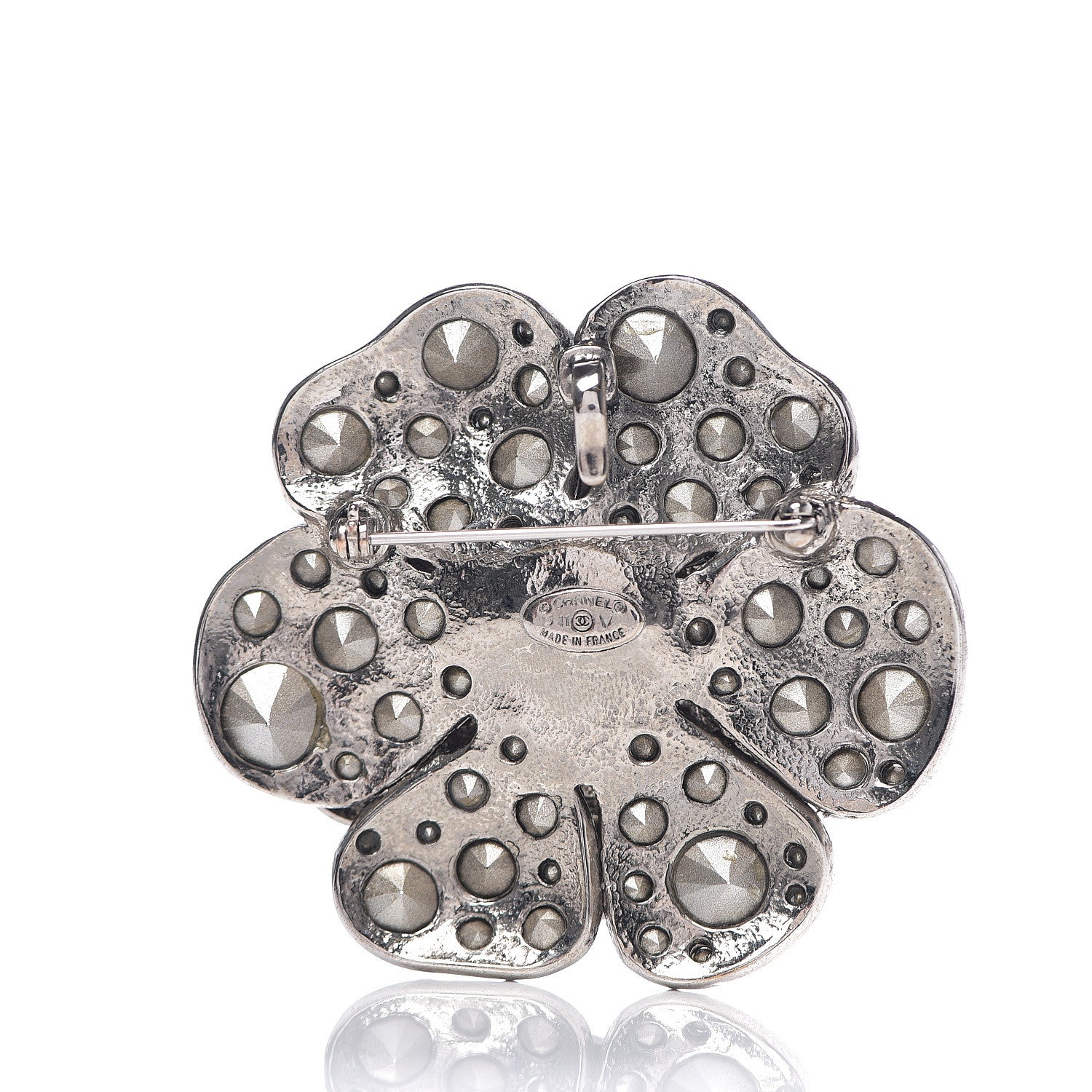 Chanel Swarovski Crystal Camellia CC Brooch Silver 2 of 4