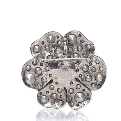 Chanel Swarovski Crystal Camellia CC Brooch Silver 2 of 4