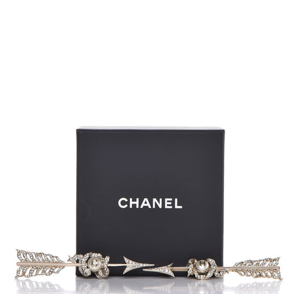 Chanel Crystal Pearl CC Arrow Clip On Earrings Gold 5 of 5