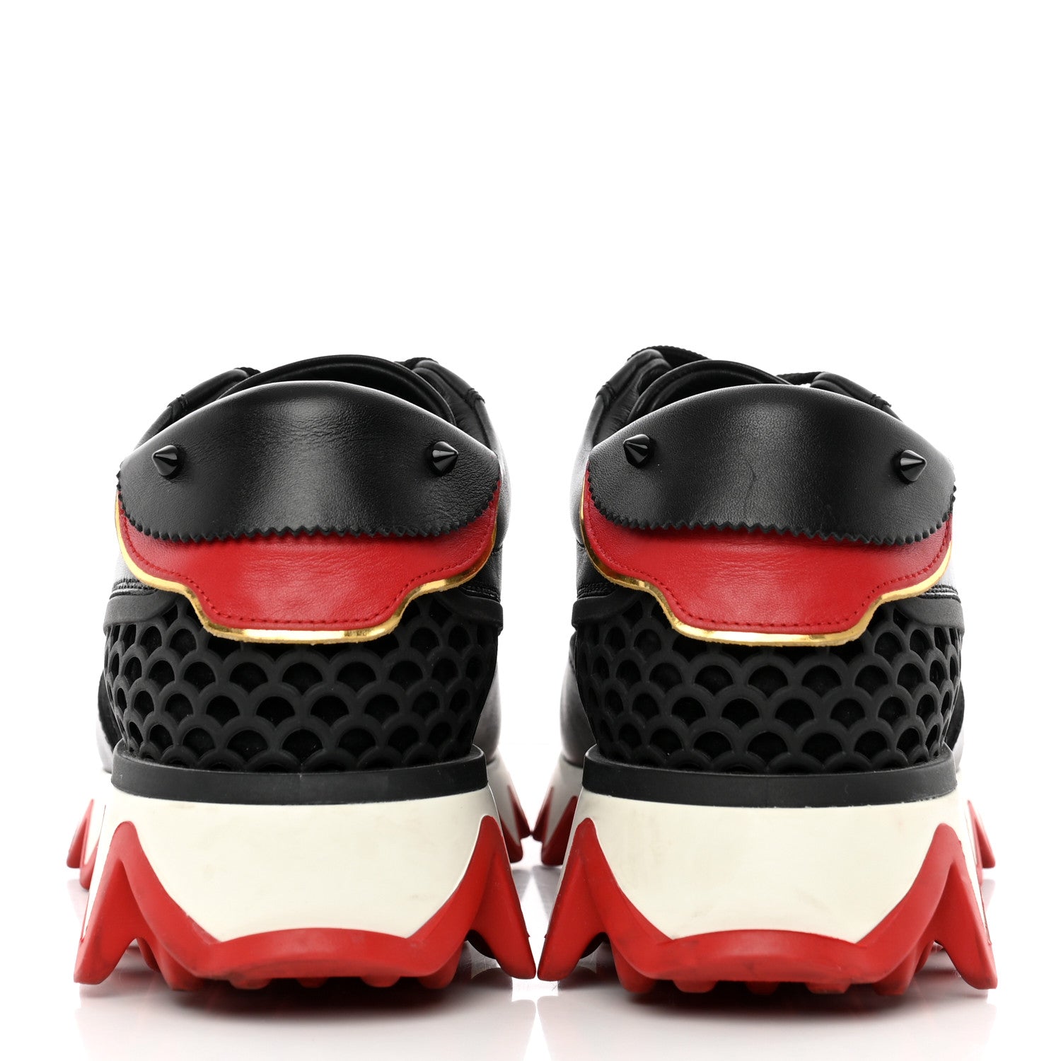 Christian Louboutin Calfskin Suede Patent Womens Loubishark Sneakers 37 Black Loubi Red 5 of 21