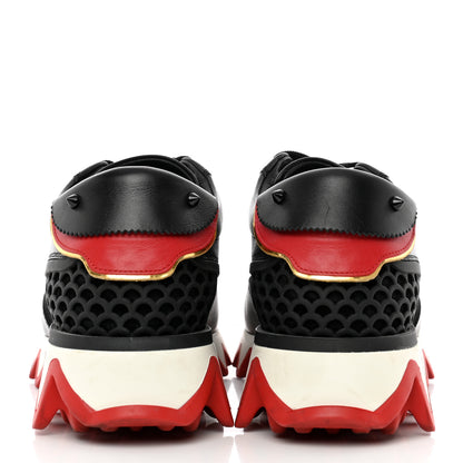 Christian Louboutin Calfskin Suede Patent Womens Loubishark Sneakers 37 Black Loubi Red 5 of 21