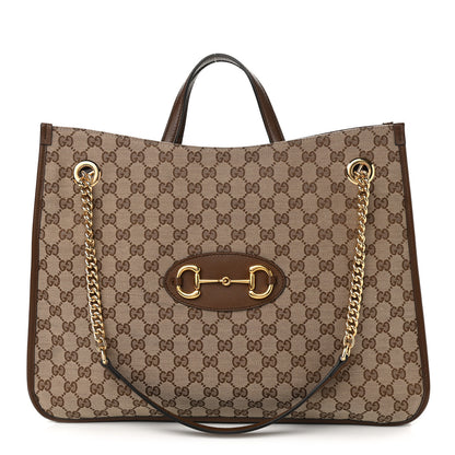 Gucci Monogram Calfskin Large Horsebit 1955 Tote Bag Beige Brown Sugar 1 of 10