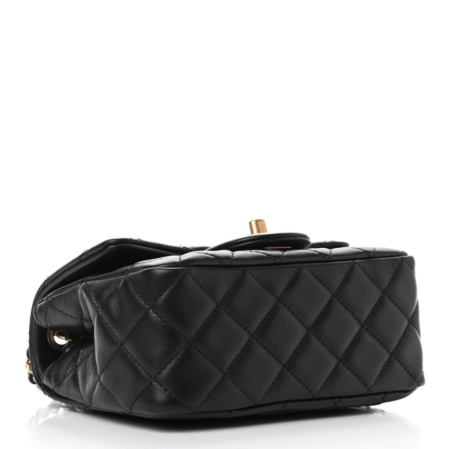 Lambskin Quilted Mini Pearl Crush Flap Black