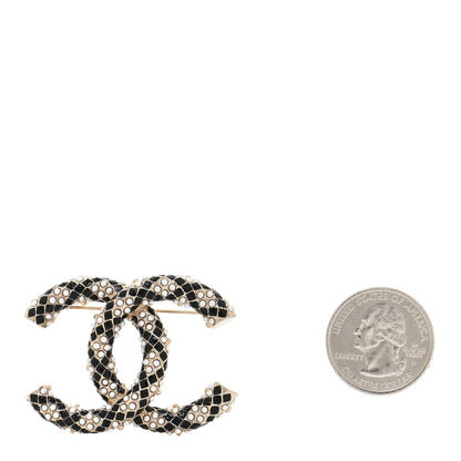 Chanel Pearl Crystal Enamel CC Brooch Black Gold 2 of 5