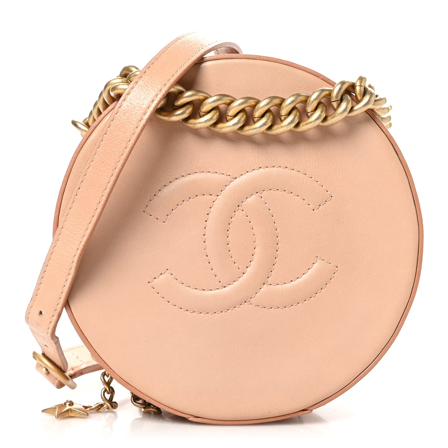 Glazed Calfskin Round As Earth Evening Bag Beige