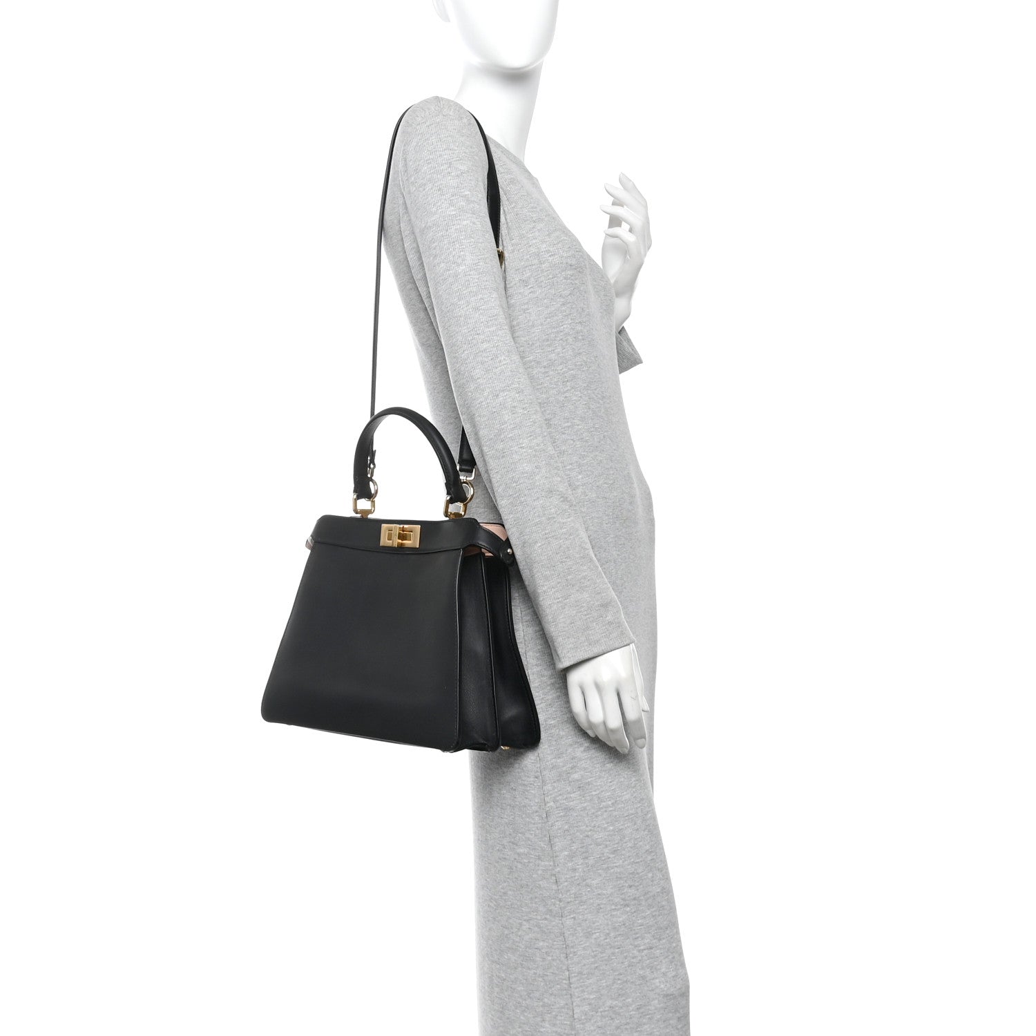 Fendi Vitello Seta Shiny Nappa Medium Peekaboo I SEE U Satchel Black Light Rose 2 of 10