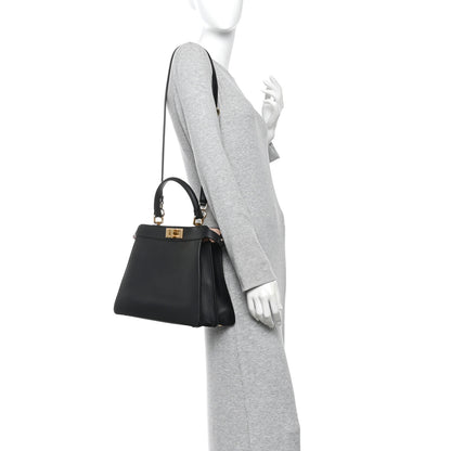 Fendi Vitello Seta Shiny Nappa Medium Peekaboo I SEE U Satchel Black Light Rose 2 of 10