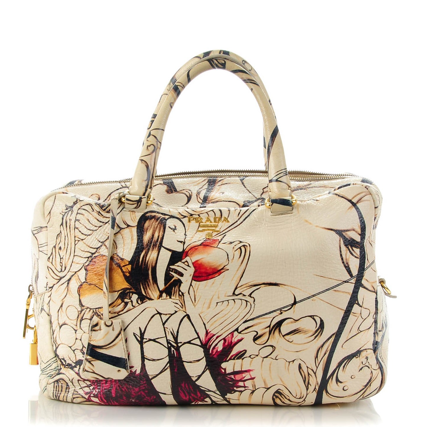 X JAMES JEAN Cervo Lux Fairy Print Large Double Handle Boston Bag Prugna