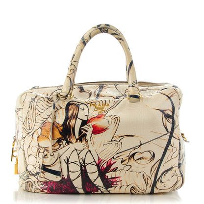 Prada X JAMES JEAN Cervo Lux Fairy Print Large Double Handle Boston Bag Prugna 1 of 10