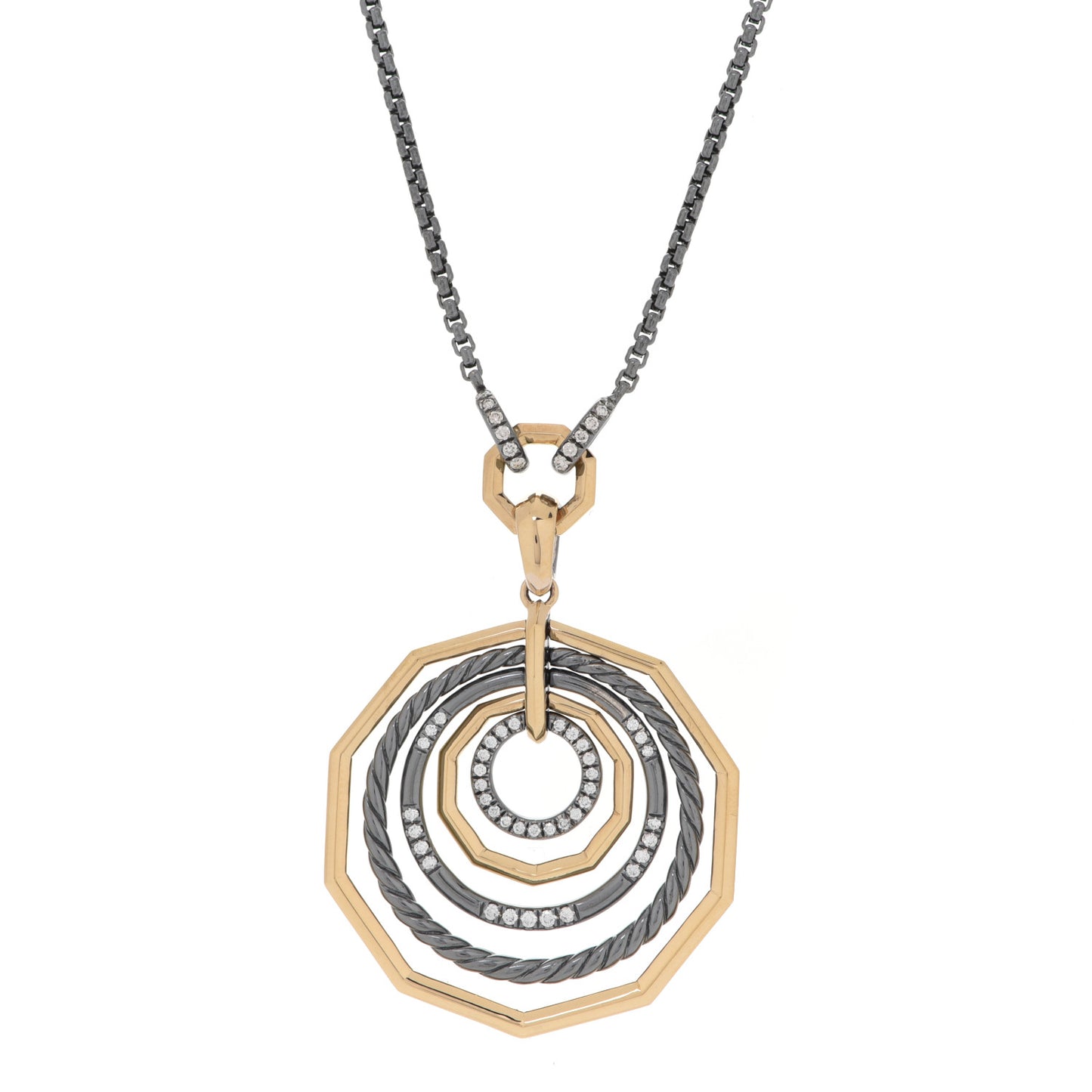 Darkened Sterling Silver 18K Yellow Gold Diamond Medium Stax Pendant Necklace