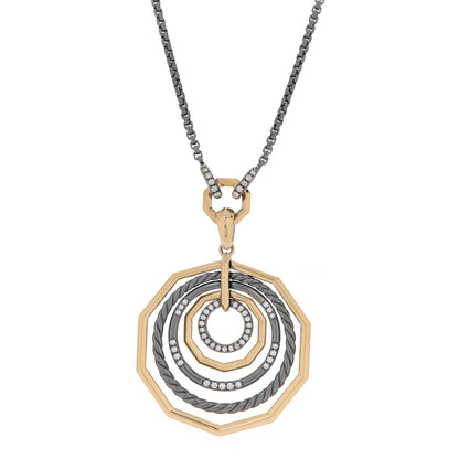 David Yurman Darkened Sterling Silver 18K Yellow Gold Diamond Medium Stax Pendant Necklace 4 of 6