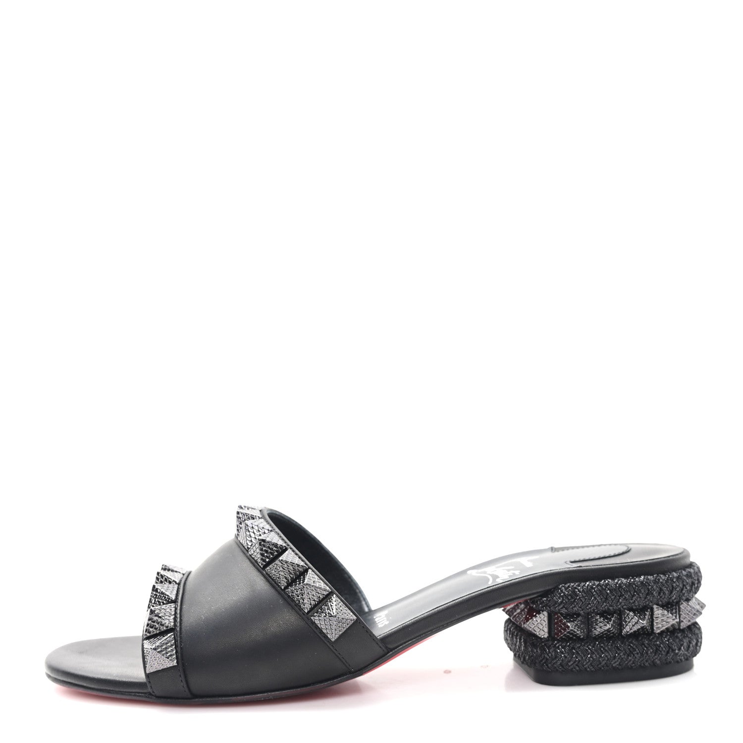 Christian Louboutin Waxed Calfskin Pyramule 30mm Sandals 37 Black 1 of 9