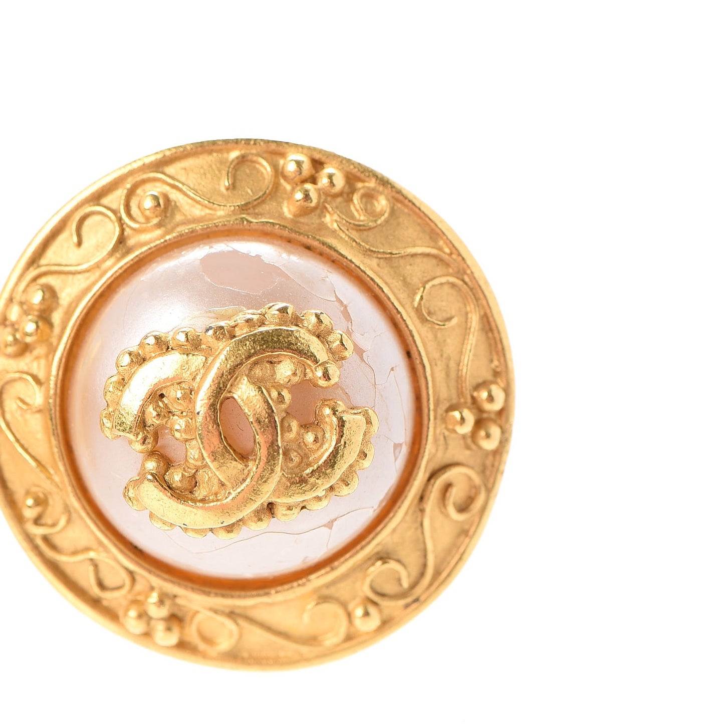 Pearl CC Round Earrings Gold
