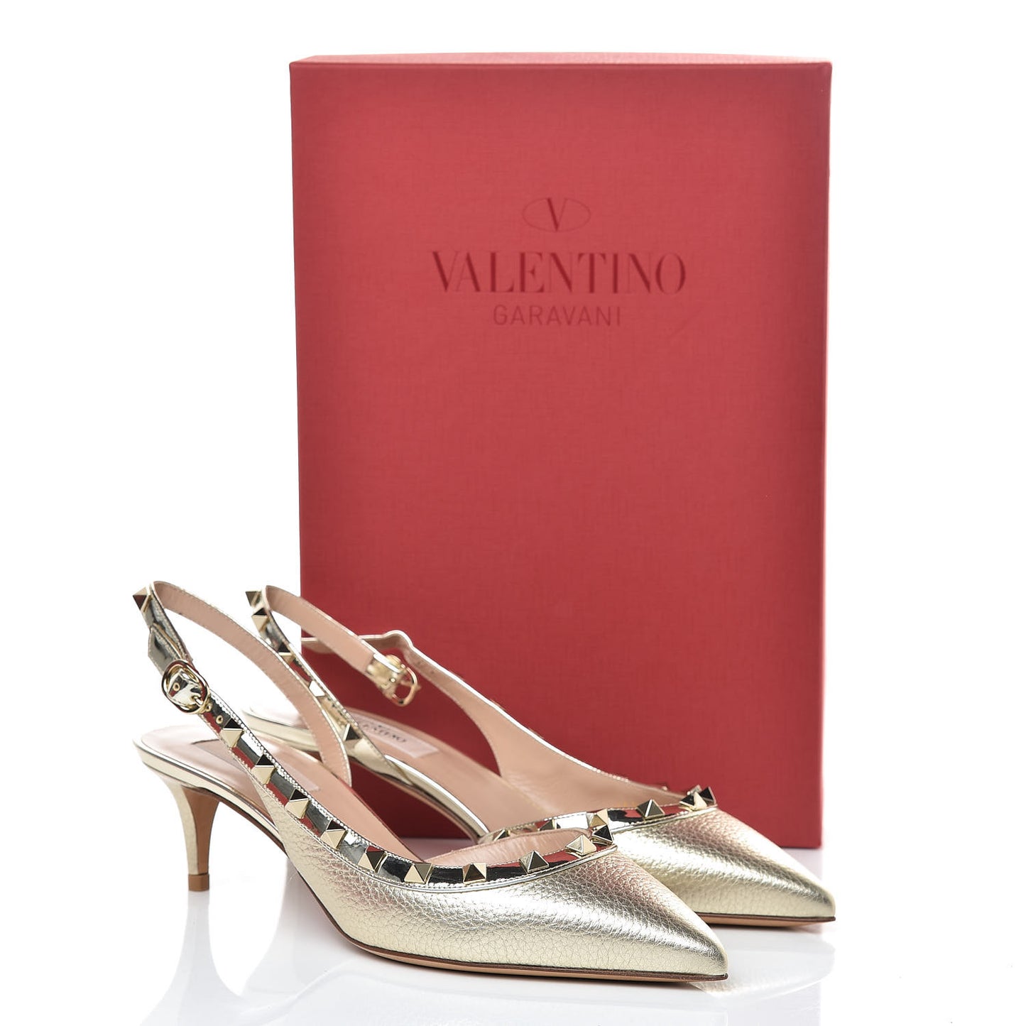 Metallic Pebbled Calfskin Rockstud Half D'Orsay Slingback 50mm Pumps 38 Platino