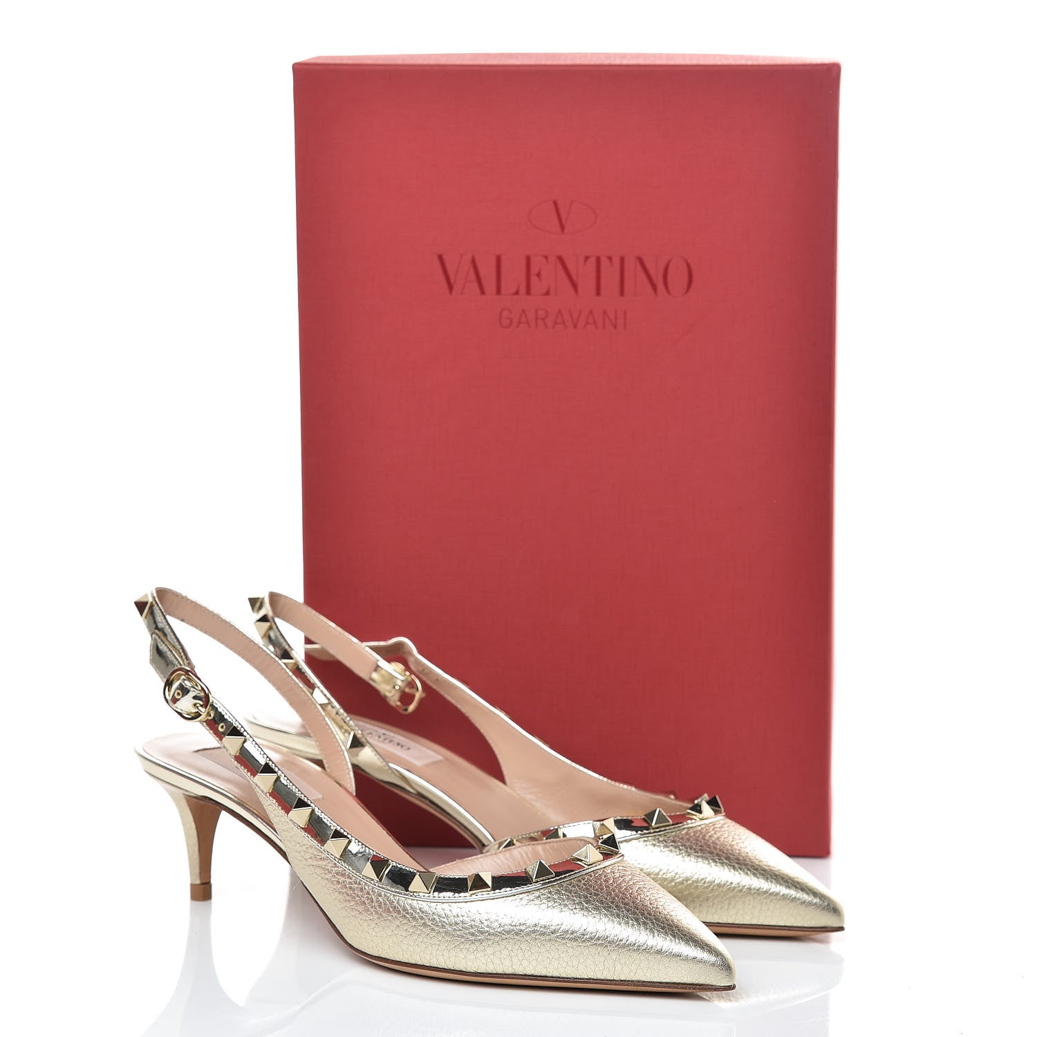 Valentino Garavani Metallic Pebbled Calfskin Rockstud Half D'Orsay Slingback 50mm Pumps 38 Platino 8 of 8