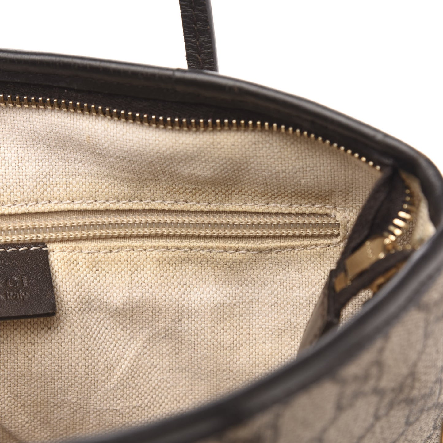 GG Supreme Monogram Small Zippered Tote Dark Brown