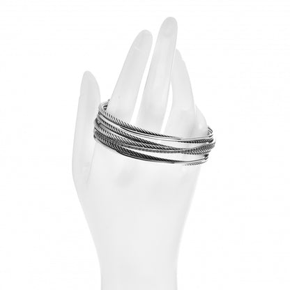 David Yurman Sterling Silver 14K White Gold Black Diamond Crossover Four Row Cuff Bracelet 2 of 4