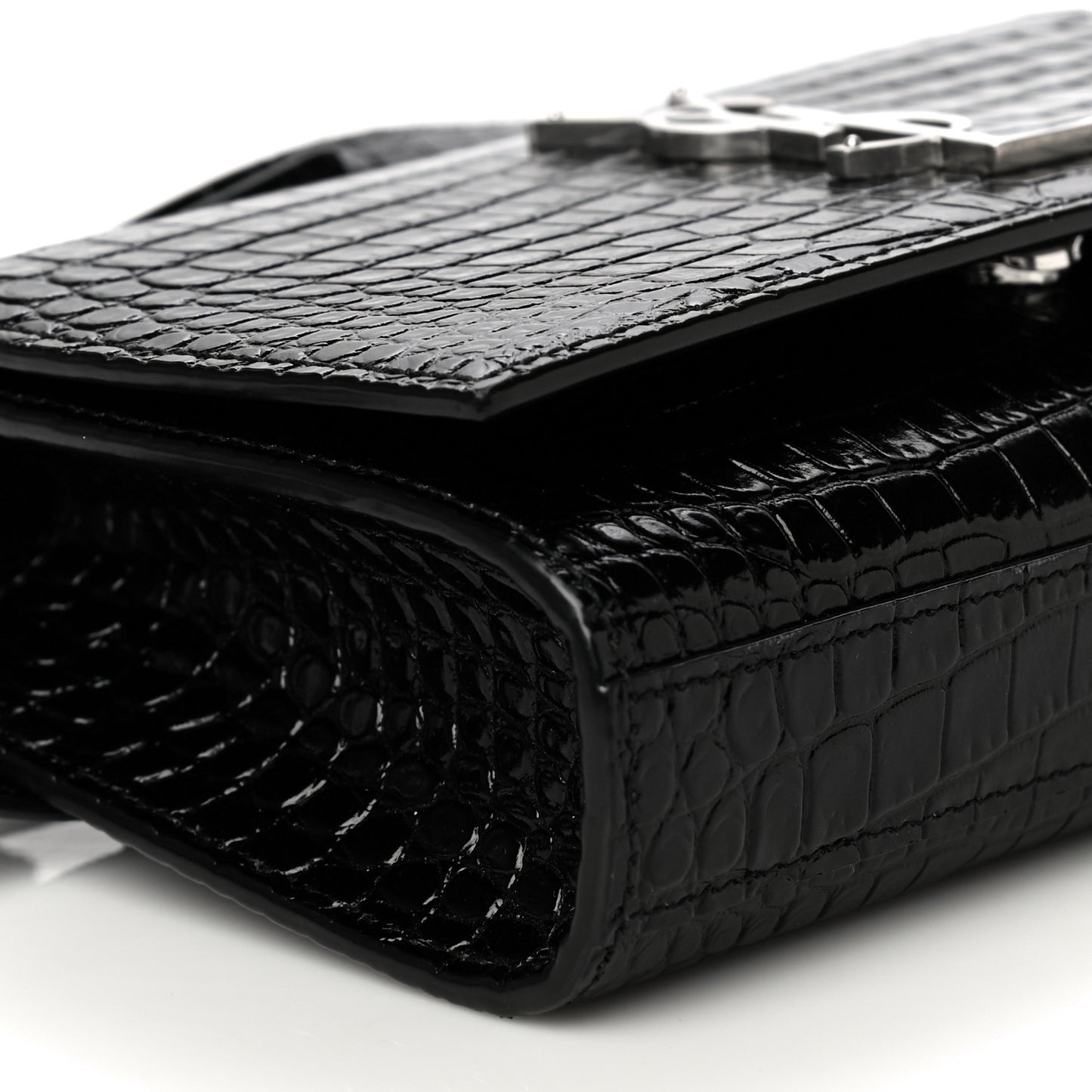 Calfskin Crocodile Embossed Monogram Kate Belt Bag Black