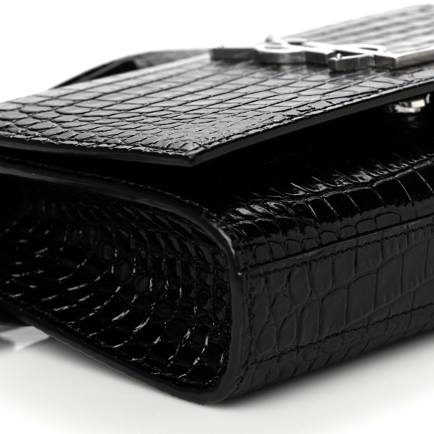 Saint Laurent Calfskin Crocodile Embossed Monogram Kate Belt Bag Black 9 of 20