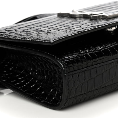 Saint Laurent Calfskin Crocodile Embossed Monogram Kate Belt Bag Black 9 of 20