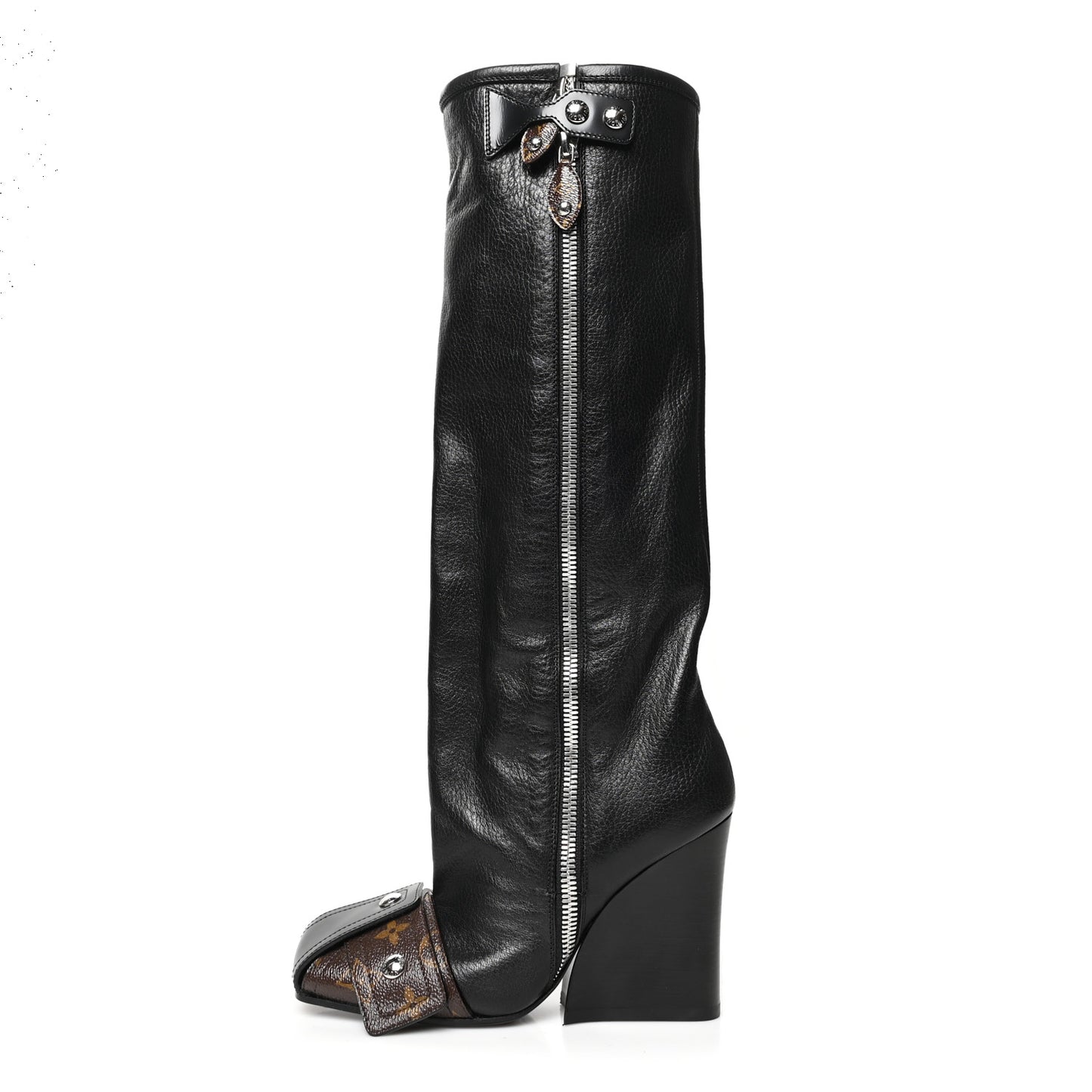Calfskin Monogram Patti Wedge Tall Boots 36 Black