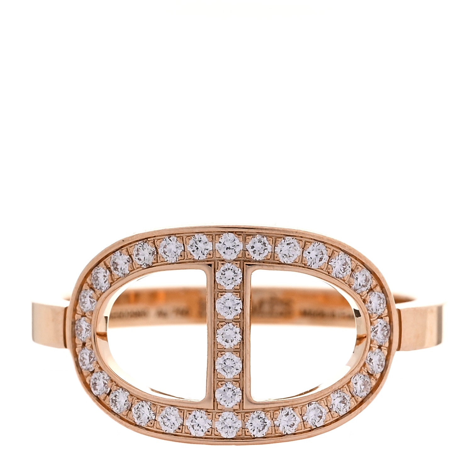Hermes 18K Rose Gold Diamond MM Chaine d'Ancre Contour Ring 51 5.75 1 of 7