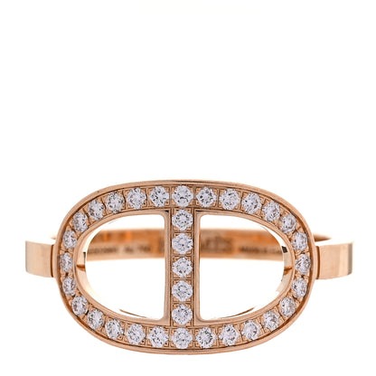 Hermes 18K Rose Gold Diamond MM Chaine d'Ancre Contour Ring 51 5.75 1 of 7