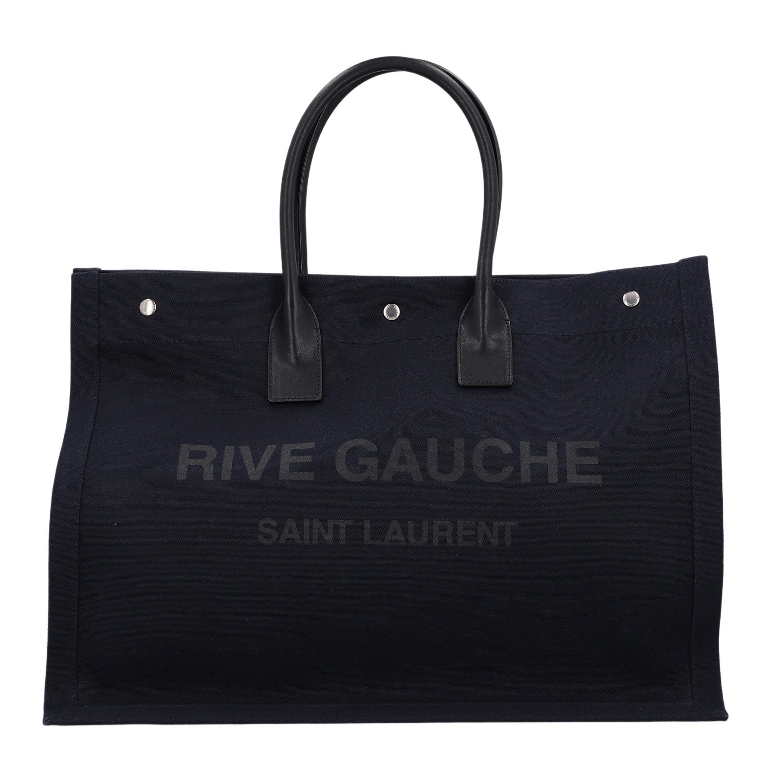 Saint Laurent Linen Calfskin Rive Gauche Tote Navy 1 of 10