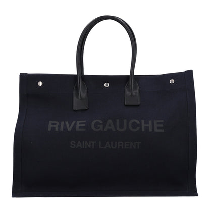Saint Laurent Linen Calfskin Rive Gauche Tote Navy 1 of 10