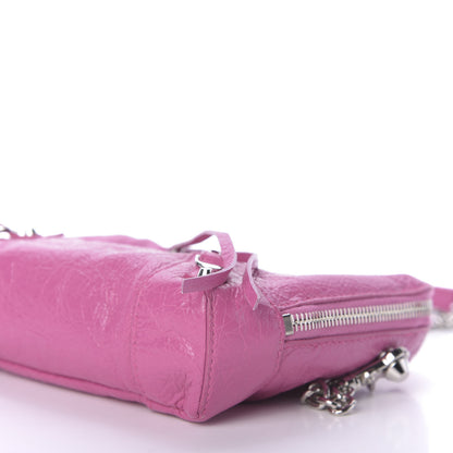 Balenciaga Agneau Arena Classic Silver Hardware Pouch With A Chain Crossbody Rose Flamingo 6 of 7