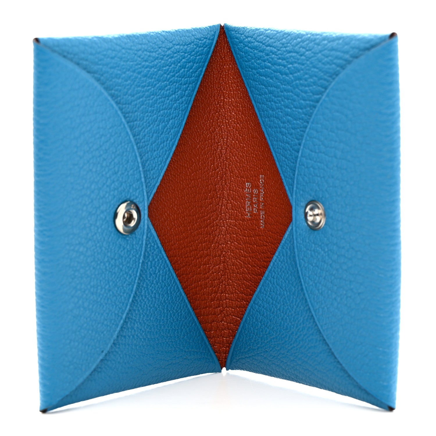 Hermes Chevre Mysore Verso Calvi Card Case Bleu Frida Cuivre 5 of 8