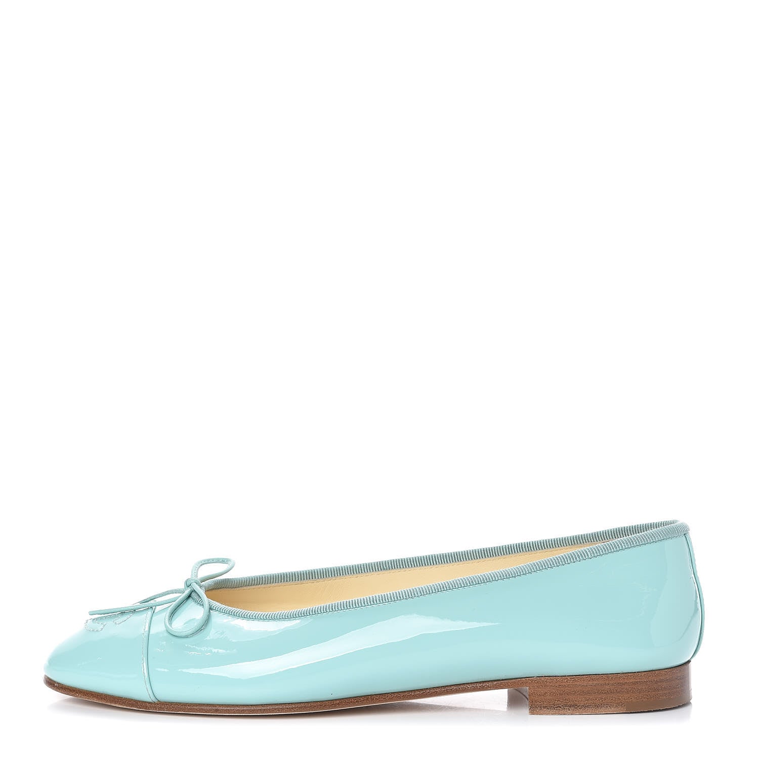 Chanel Calfskin Patent CC Cap Toe Ballerina Flats 37 Light Green 1 of 14