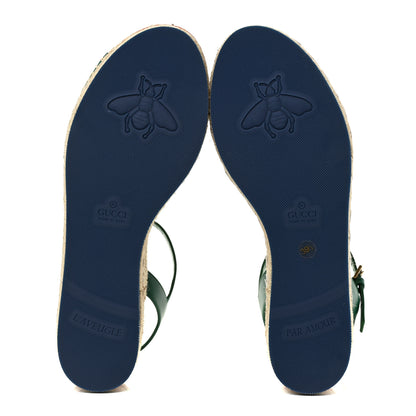 Gucci Cotton Malaga Kid Crochet Pearly GG Lilibeth Espadrille Platform Sandals 39.5 Emerald 6 of 13