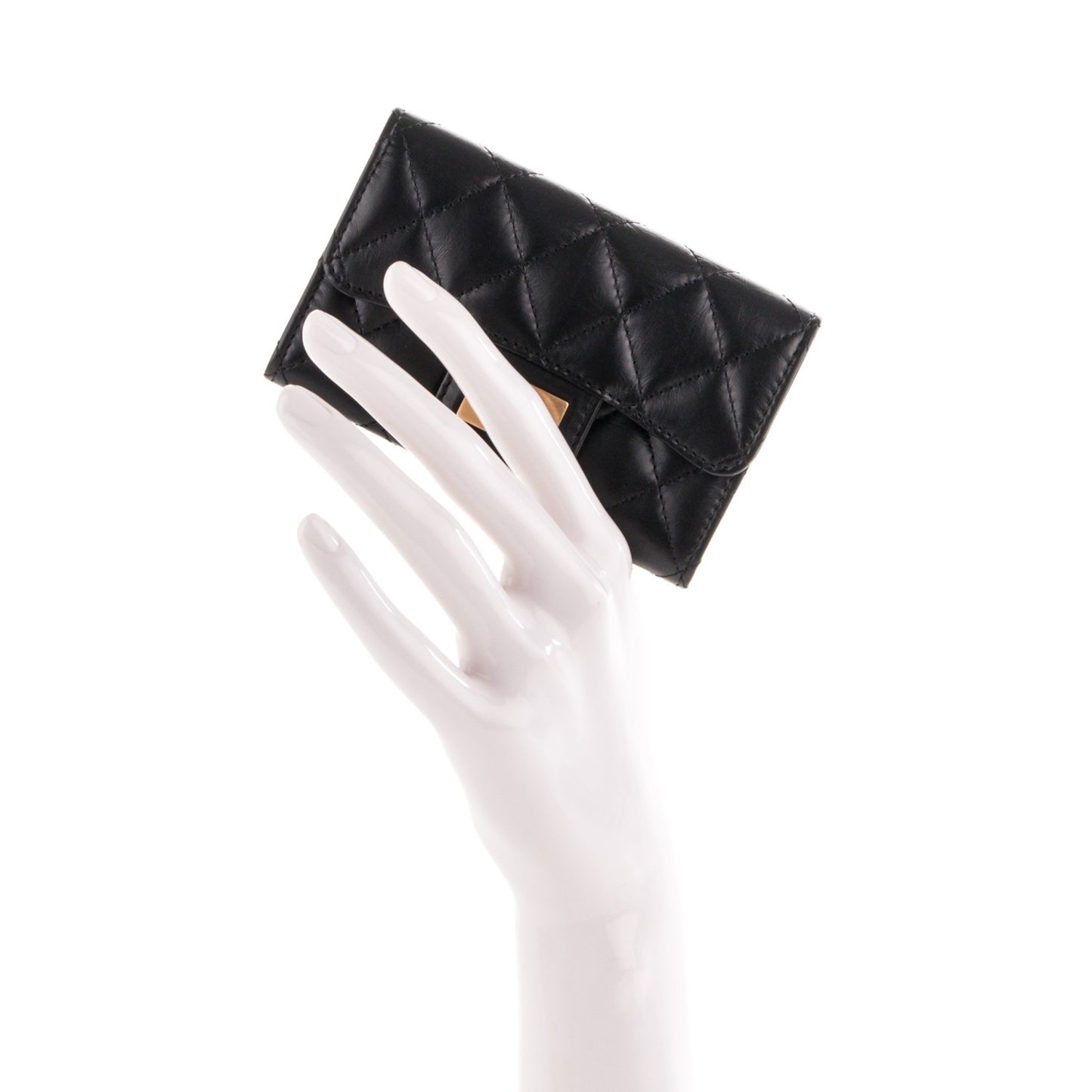 Aged Calfskin Quilted Reissue Flap Card Holder Black