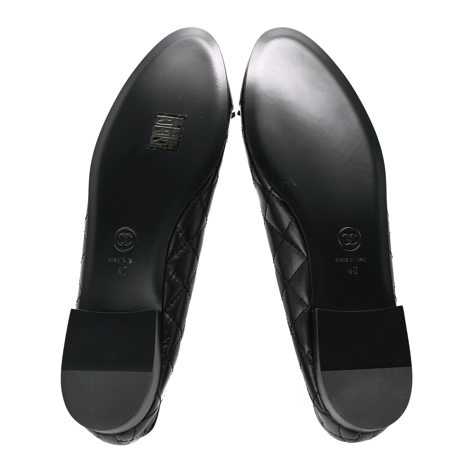 Chanel Aged Calfskin Quilted CC Cap Toe Ballerina Flats 40 Black 5 of 10