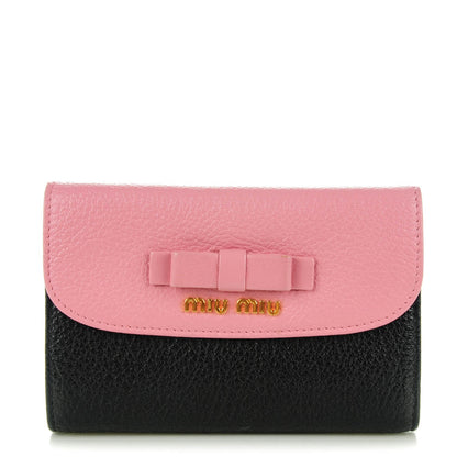Miu Miu Goatskin Madras Bi-Color Bi-Fold Wallet Rosa Nero 1 of 7