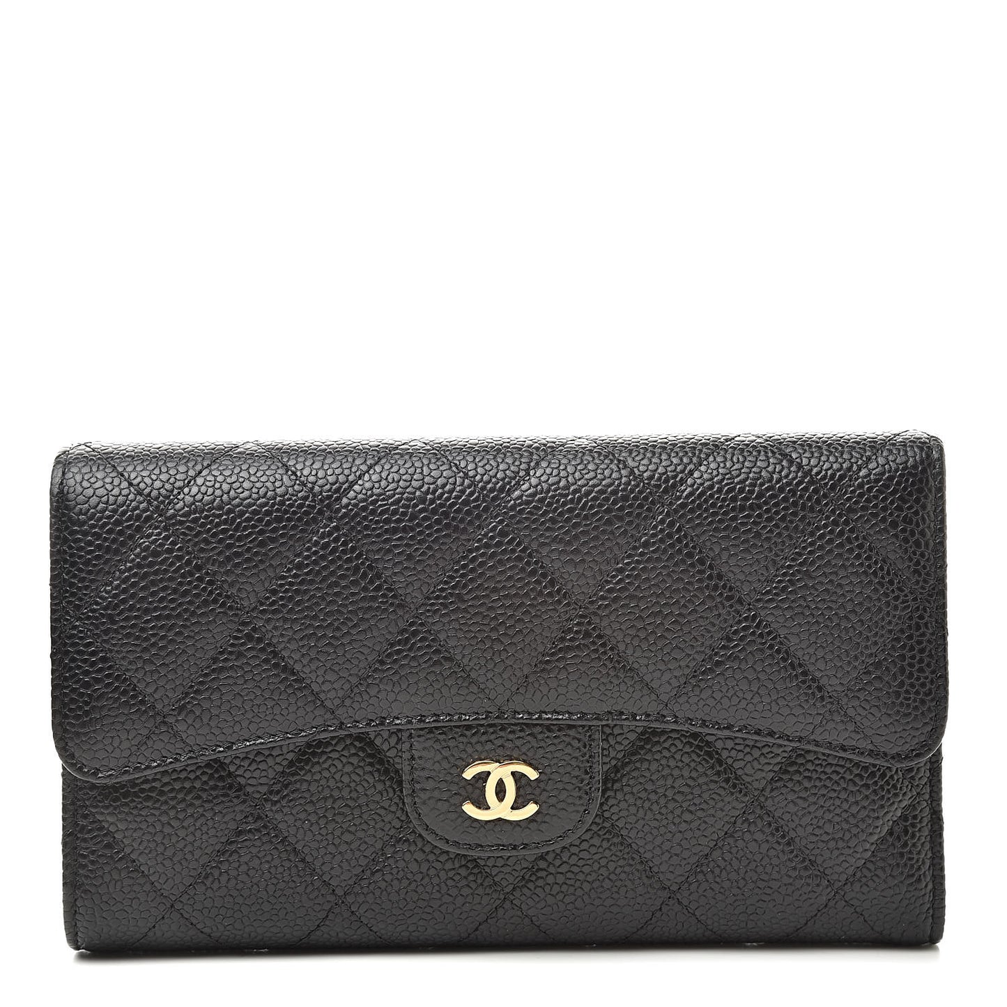 Caviar Quilted Large Flap Wallet Black