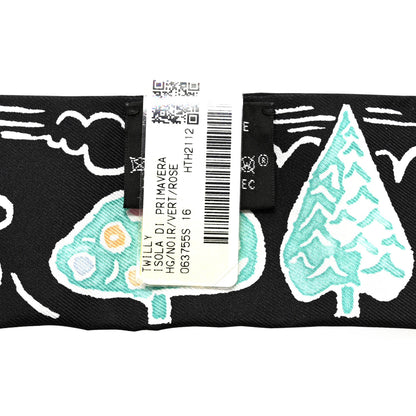 Hermes Silk Isola Di Primavera Twilly Black Vert Rose 4 of 4