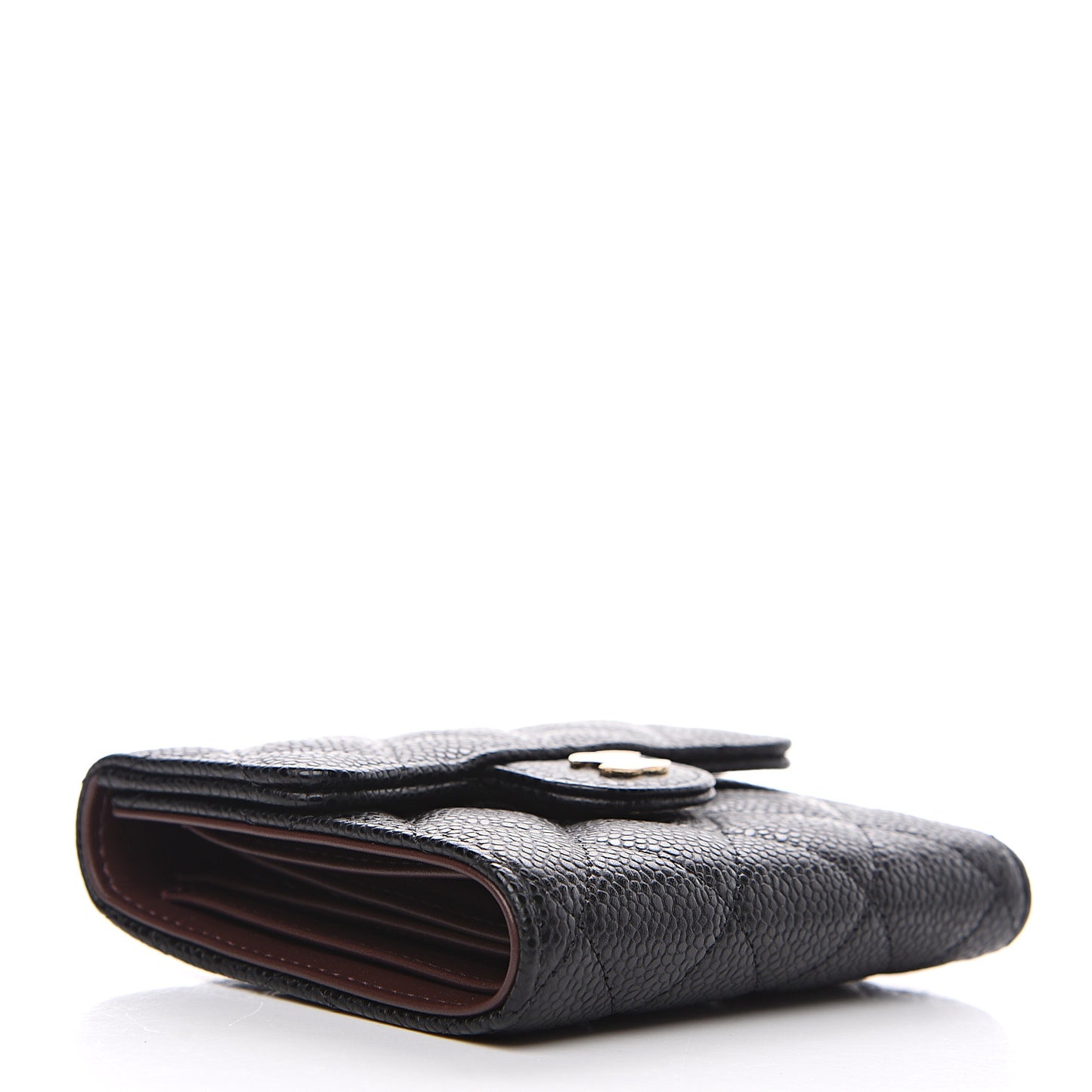 Caviar Quilted Compact Flap Wallet Black