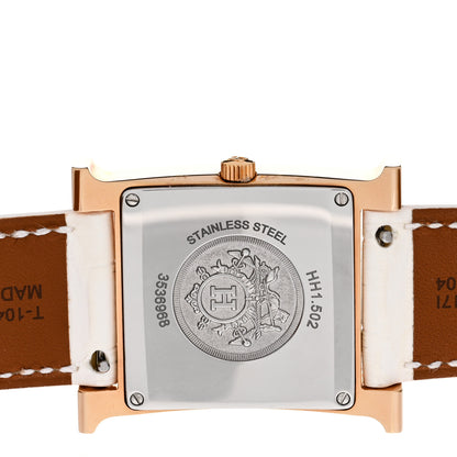 Hermes Stainless Steel Alligator Diamond Mother of Pearl 26mm Heure H Hour Quartz Watch Blanc 4 of 5
