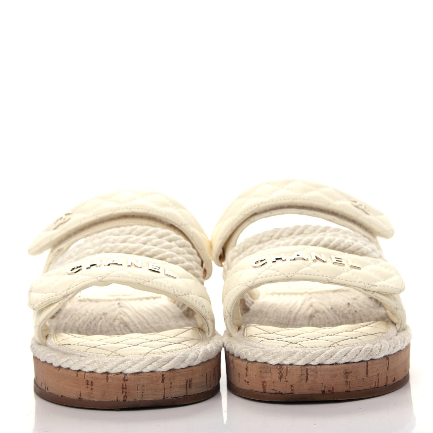 Cord Lambskin Quilted Logo Mules 38 White