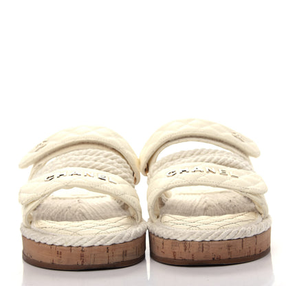 Chanel Cord Lambskin Quilted Logo Mules 38 White 2 of 13