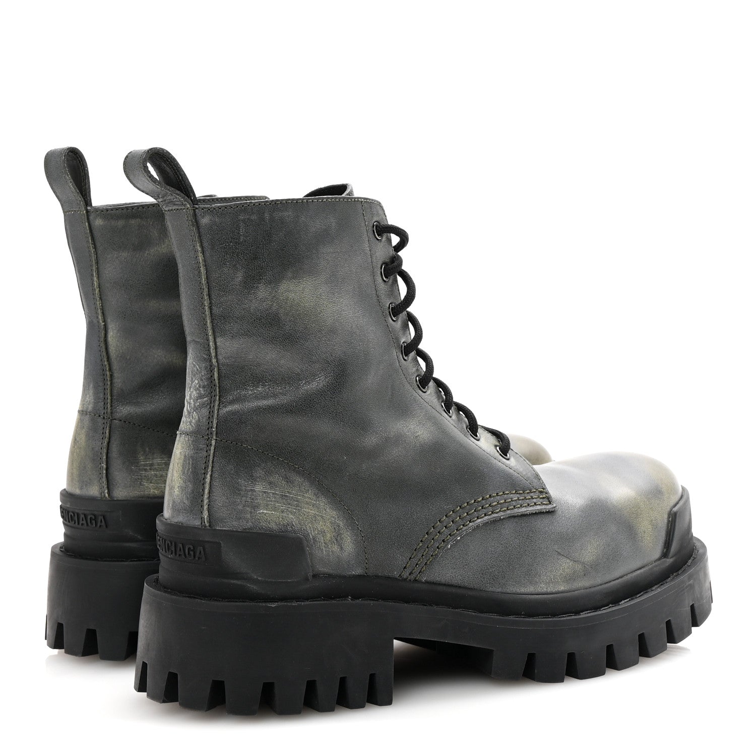 Balenciaga Aged Effect Calfskin Strike 20mm Lace Up Boots 37 Kaki 5 of 10
