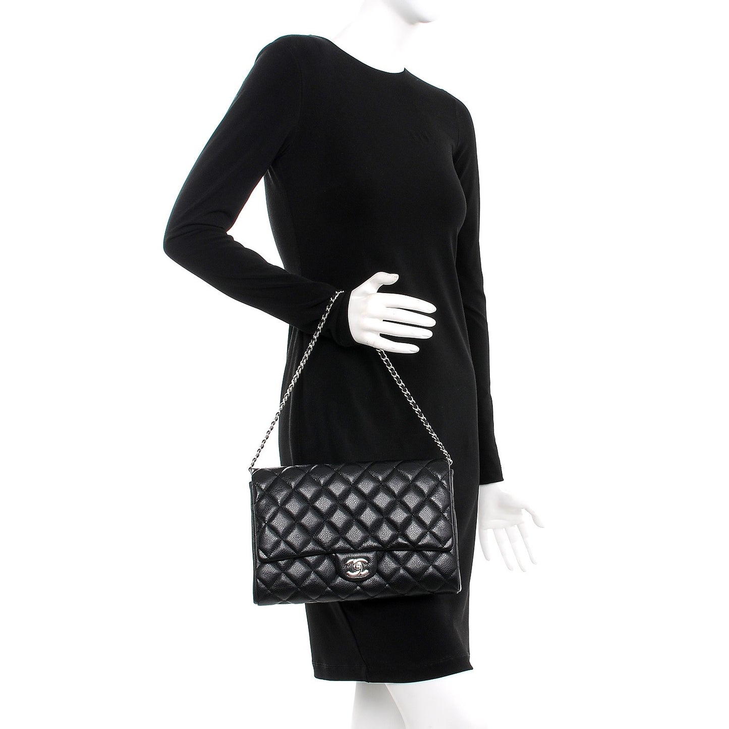 Caviar Quilted Clutch With Chain Flap Black