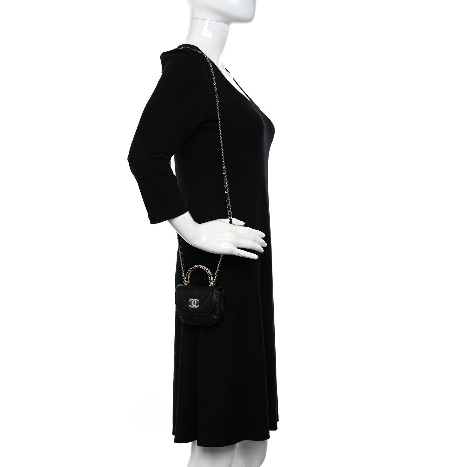 Chanel Lambskin Quilted Pearl Top Handle Clutch With Chain Black 2 of 12