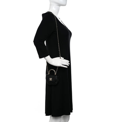 Chanel Lambskin Quilted Pearl Top Handle Clutch With Chain Black 2 of 12